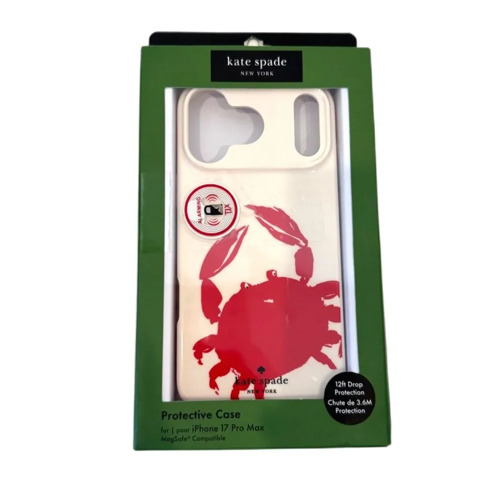 Kate Spade iPhone 17 Pro Max Protective Striped Case MagSafe White Red Crab NIB